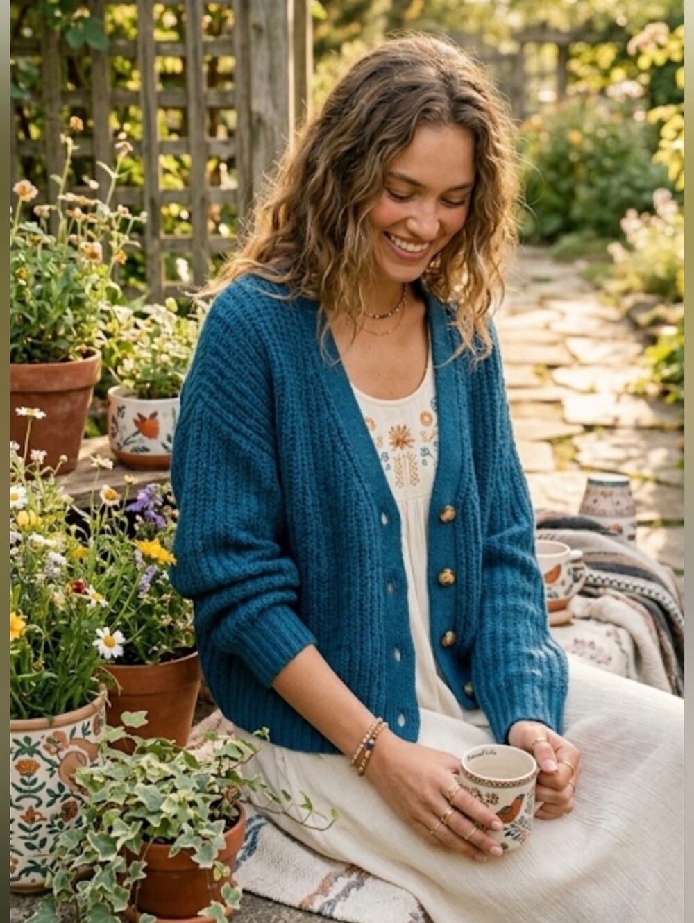 Double Zero Deep Teal Ribbed Button-Front Cardigan